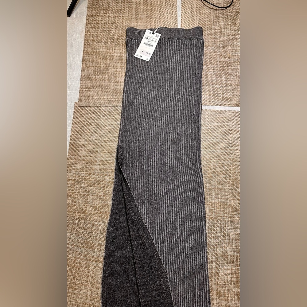 Zara Gray Ribbed Asymmetrical Maxi Skirt